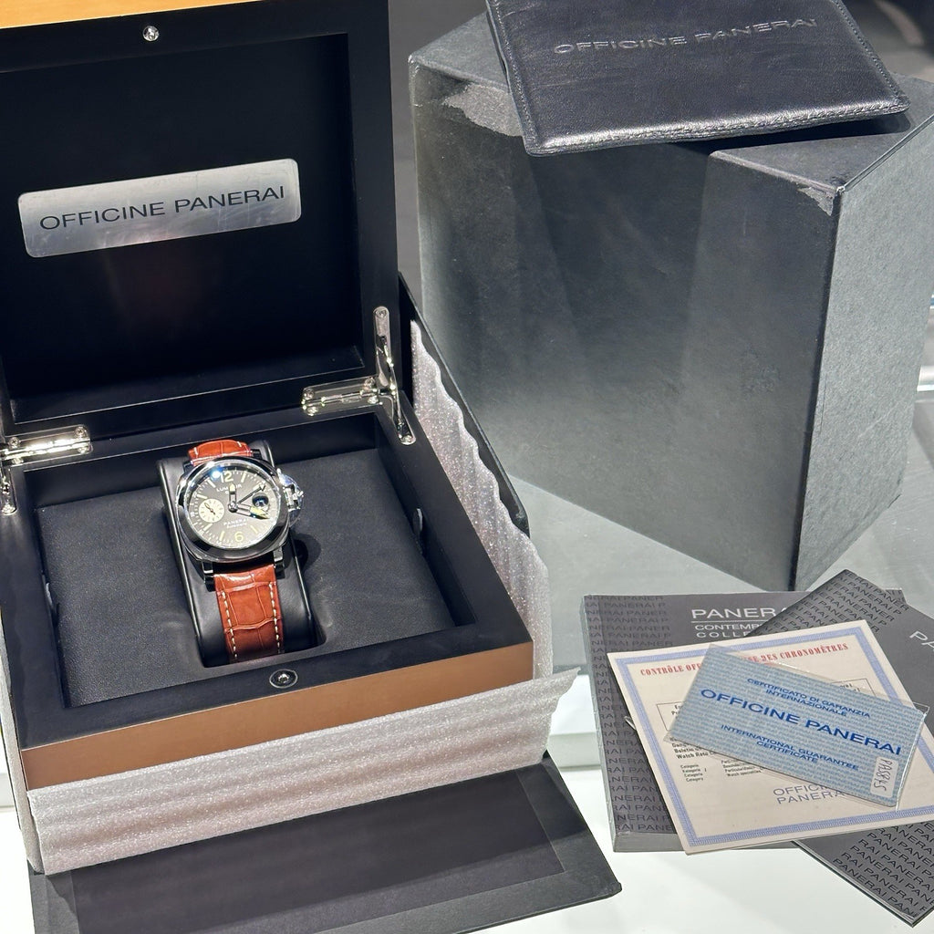 PANERAI LUMINOR GMT 44mm BLACK DIAL BROWN ALLIGATOR STAINLESS ref: PAM00088