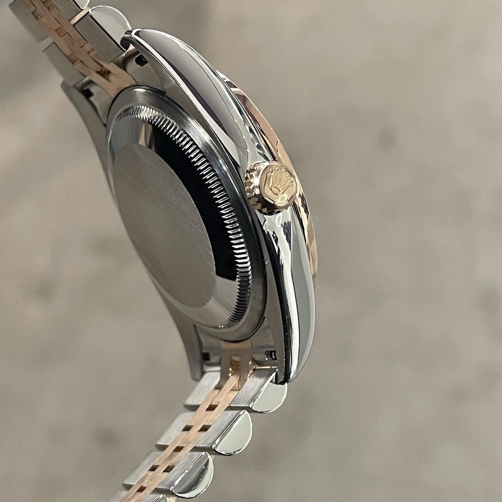 ROLEX DATEJUST 36mm BLACK ROMAN ROSE GOLD STEEL DIAMOND BEZEL ref: 116231