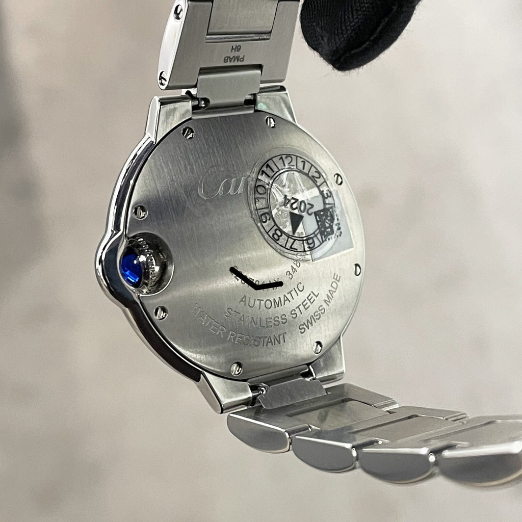 CARTIER BALLON BLEU 33mm RED DIAL DIAMOND BEZEL STAINLESS STEEL ref: WSBB0052