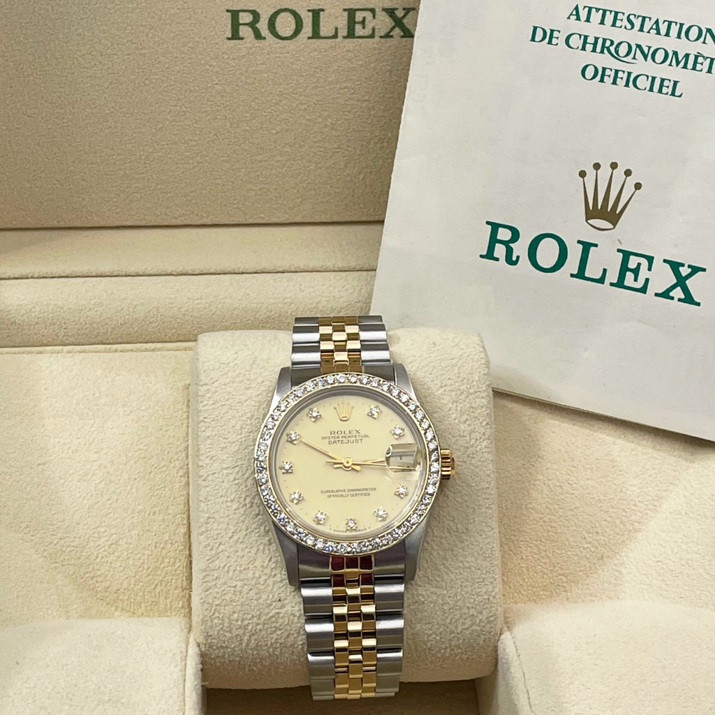 ROLEX DATEJUST 31mm GOLD DIAMOND DIAL TWO-TONE JUBILEE DIAMOND BEZEL ref: 68273