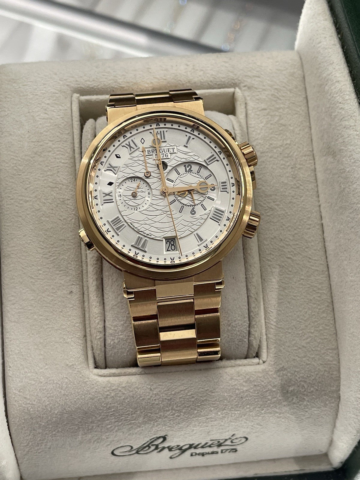 BREGUET MARINE ALARME MUSICALE 40mm ROSE GOLD SILVER DIAL ref: 5547BR/12/RZ0