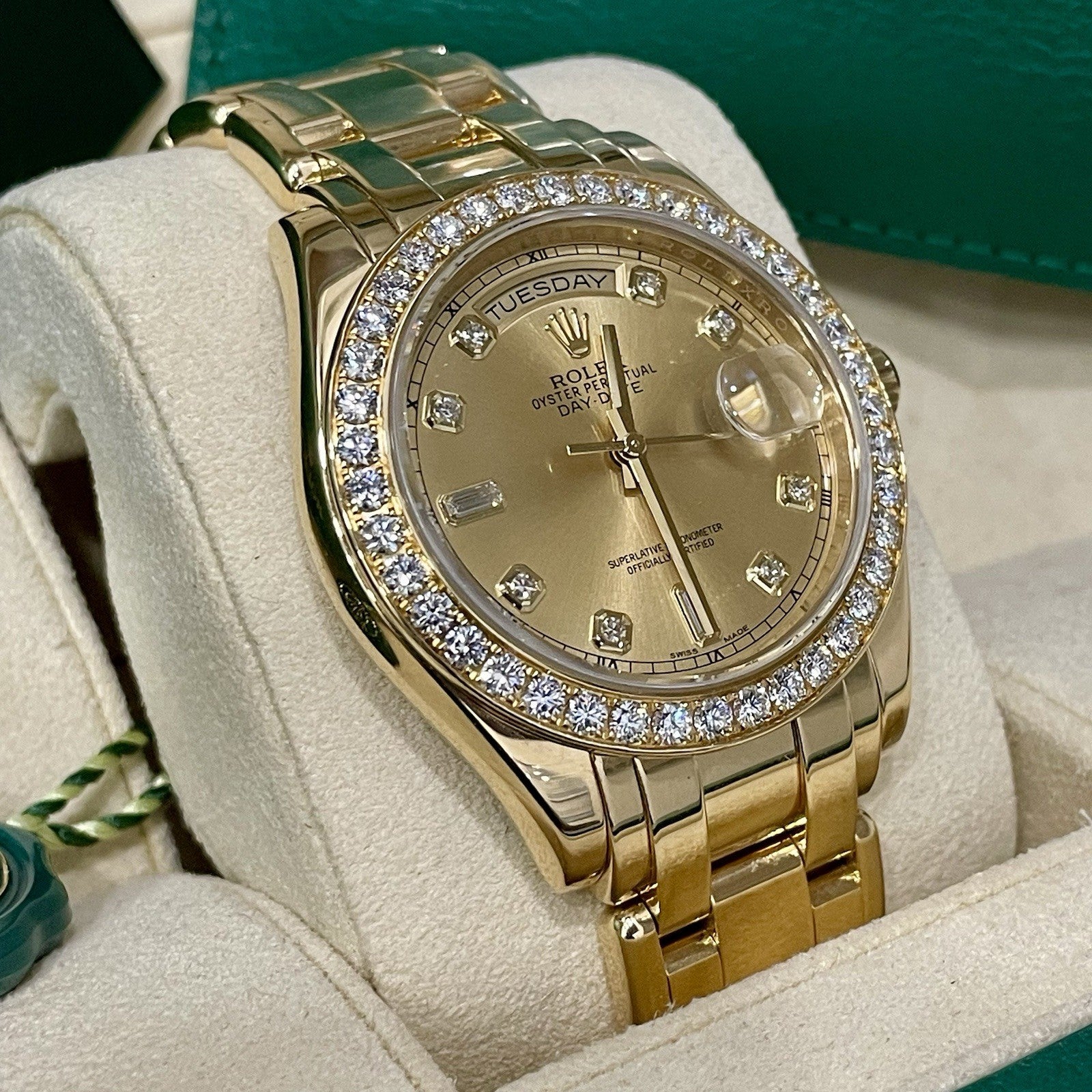 ROLEX DAY-DATE 39mm MASTERPIECE PEARLMASTER FULL FACTORY YELLOW GOLD ref: 18948