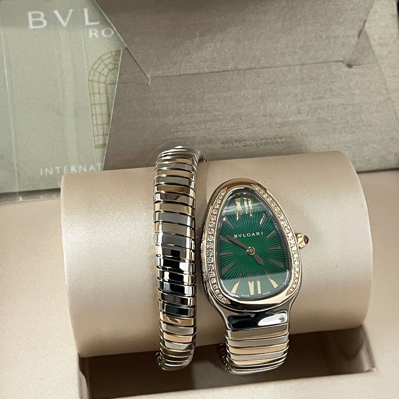 BVLGARI SERPENTI TUBOGAS 35mm GREEN DIAL FACTORY DIAMOND BEZEL ref: 102790