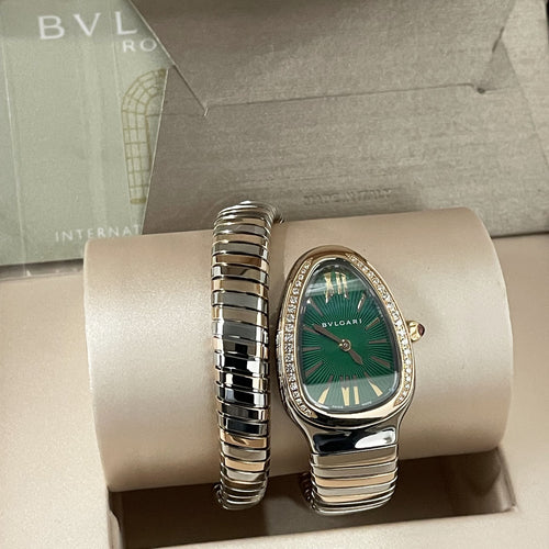 BVLGARI SERPENTI TUBOGAS 35mm GREEN DIAL FACTORY DIAMOND BEZEL ref: 102790