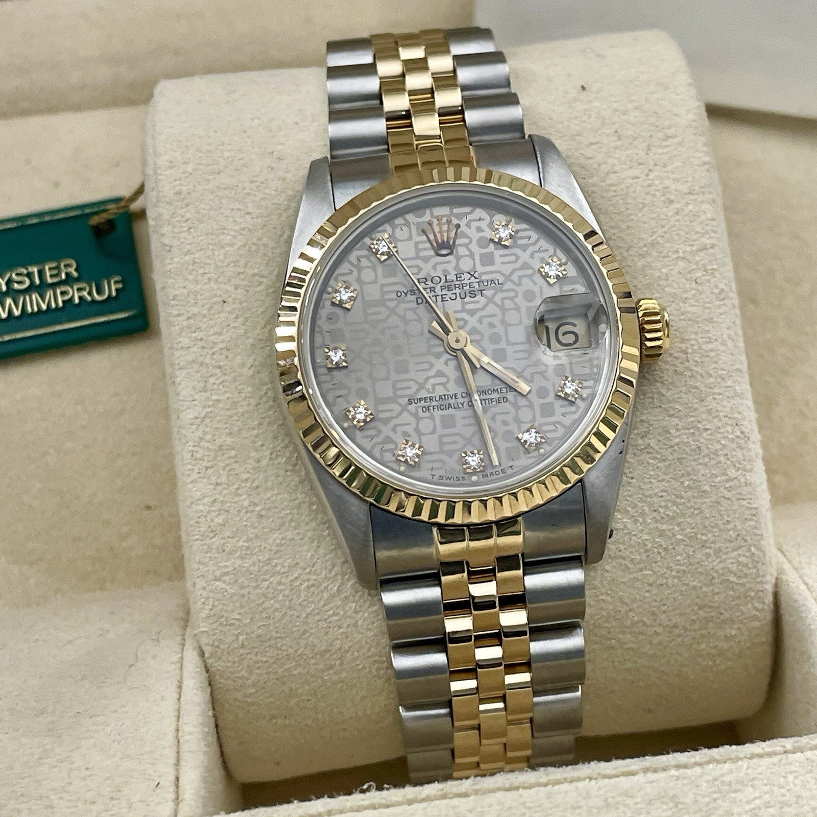ROLEX DATEJUST 31mm FACTORY GREY JUBILEE DIAMOND DIAL 2-TONE FLUTED ref: 68273