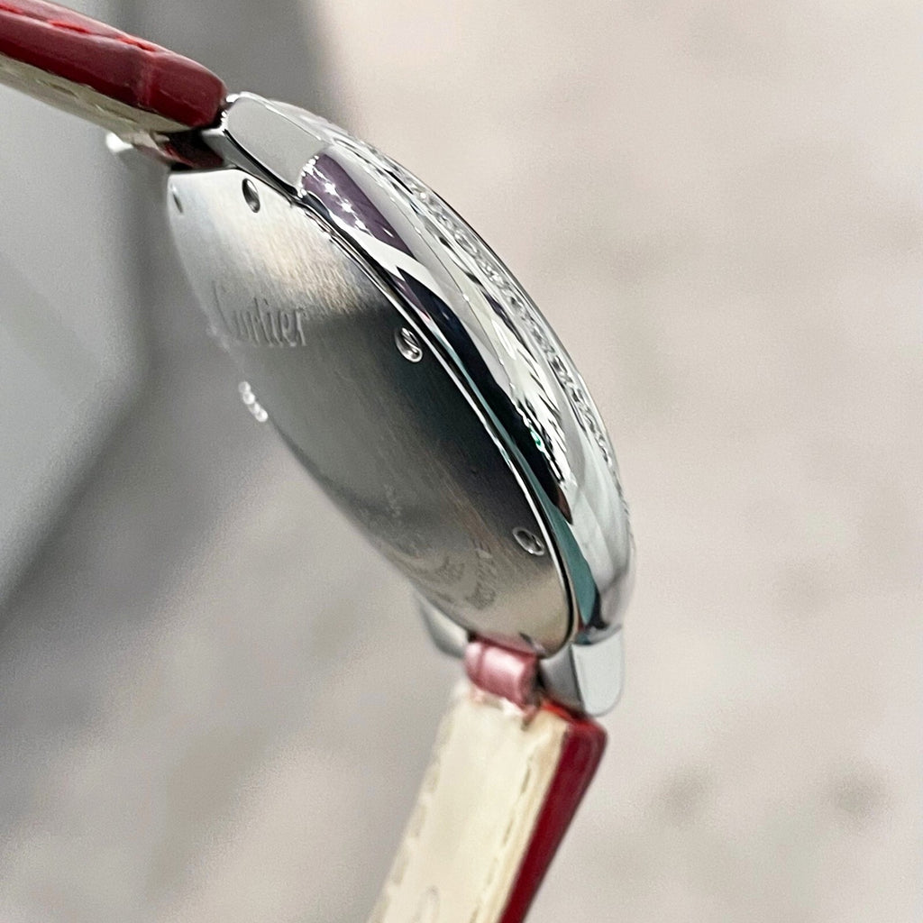 CARTIER BALLON BLEU 33mm RED DIAL DIAMOND BEZEL RED ALLIGATOR ref: WSBB0022