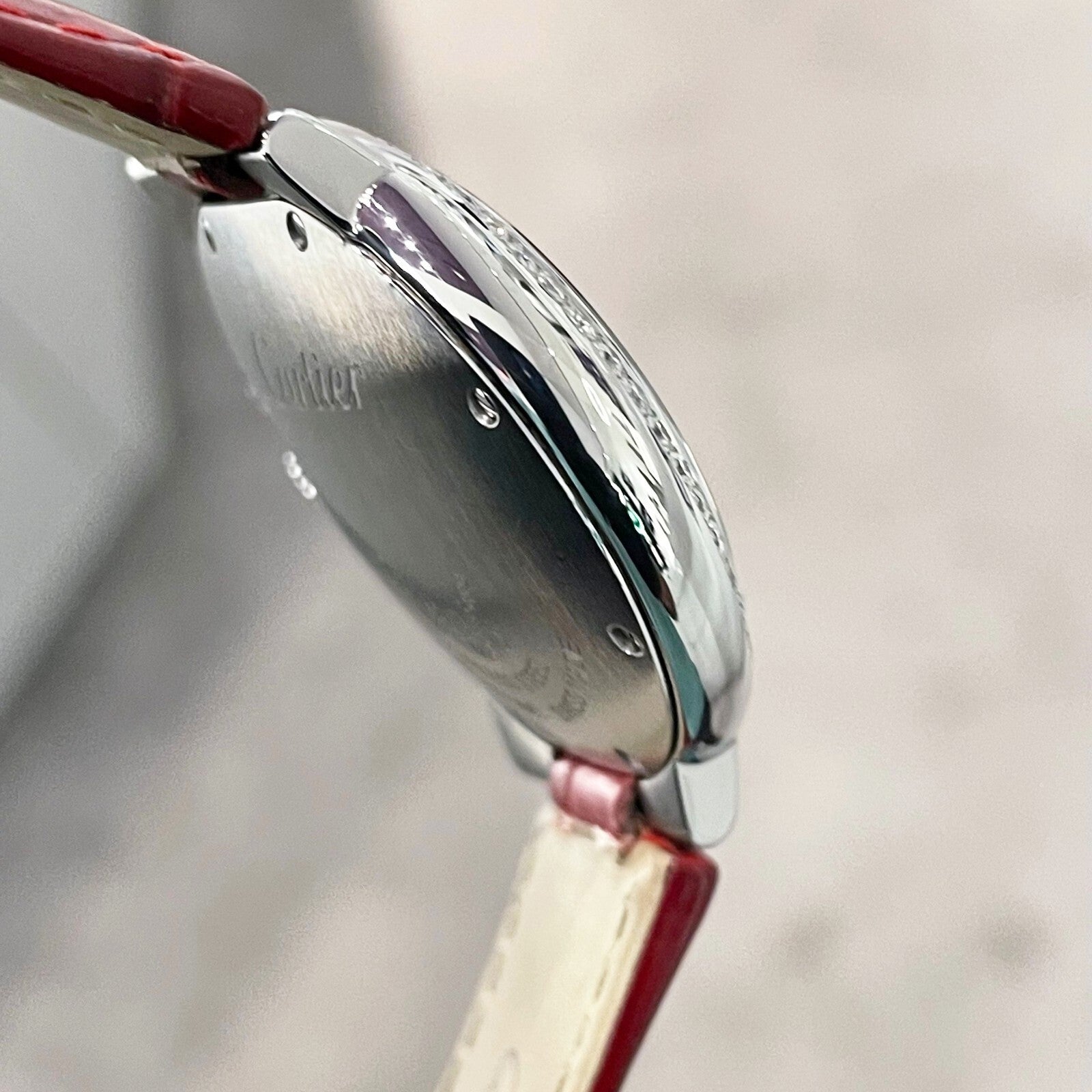 CARTIER BALLON BLEU 33mm RED DIAL DIAMOND BEZEL RED ALLIGATOR ref: WSBB0022