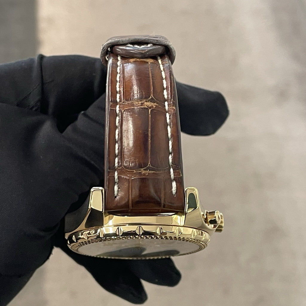 BREITLING BENTLEY MOTORS 48mm YELLOW GOLD SILVER DIAL BROWN STRAP ref: K25362