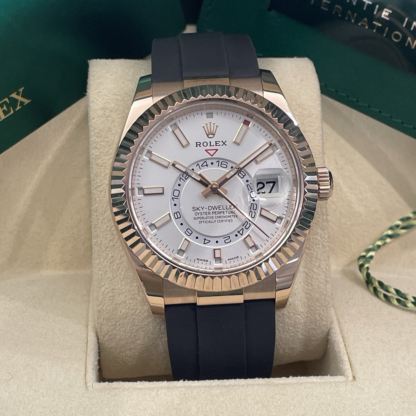 ROLEX SKY-DWELLER 42mm ROSE GOLD WHITE DIAL OYSTERFLEX ref: 326235