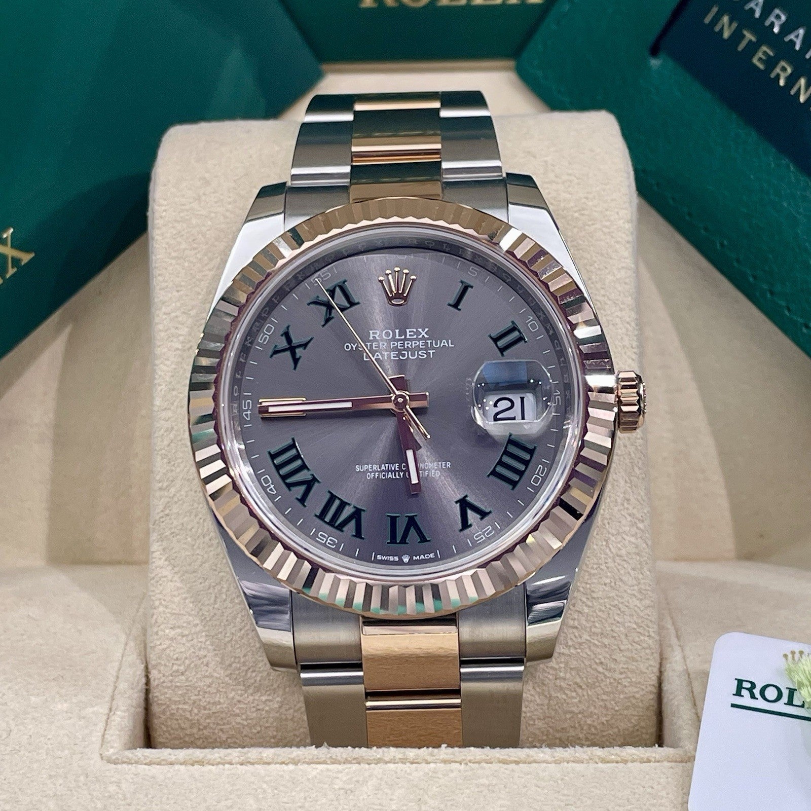 ROLEX DATEJUST 41mm WIMBLEDON ROSE GOLD STAINLESS OYSTER FLUTED ref: 126331