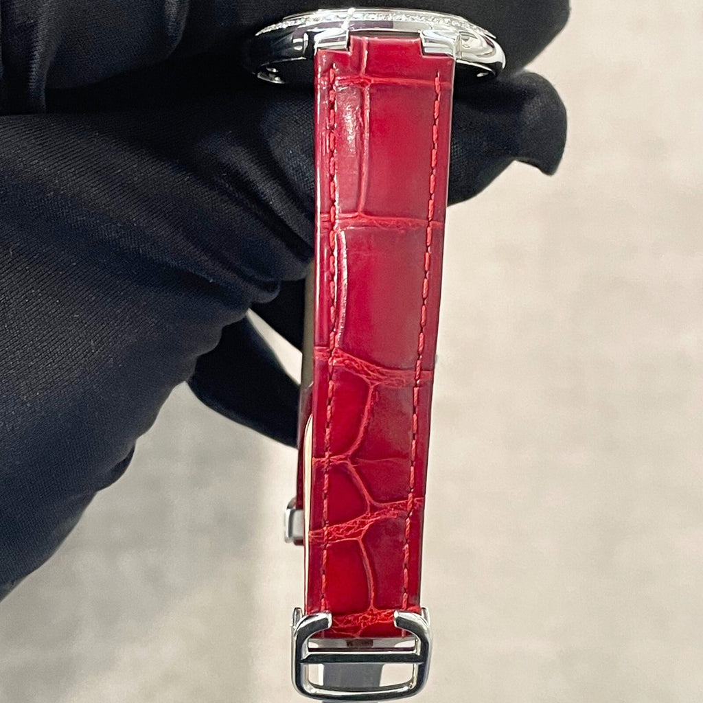 CARTIER BALLON BLEU 33mm RED DIAL DIAMOND BEZEL RED ALLIGATOR ref: WSBB0022