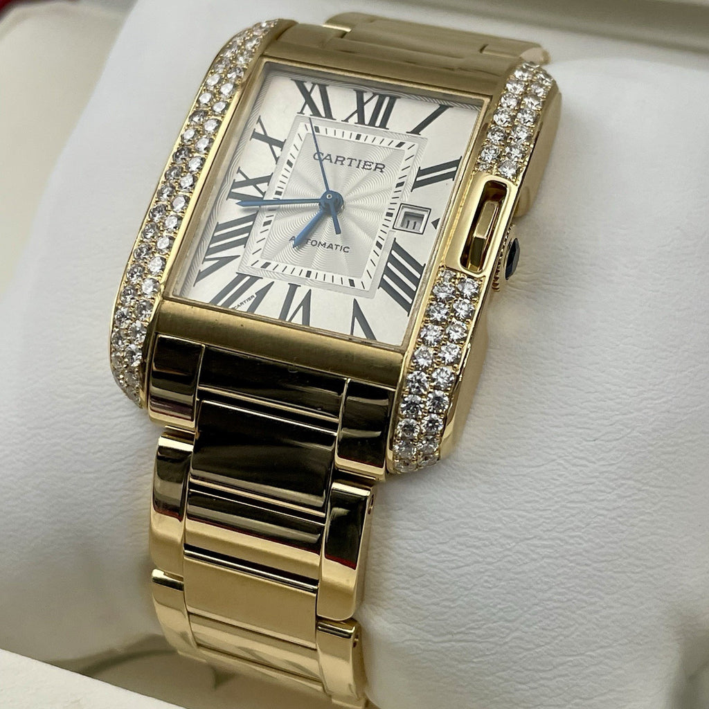 CARTIER TANK ANGLAISE LARGE YELLOW GOLD SILVER DIAL DIAMOND BEZEL ref: W5310015