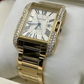 CARTIER TANK ANGLAISE LARGE YELLOW GOLD SILVER DIAL DIAMOND BEZEL ref: W5310015