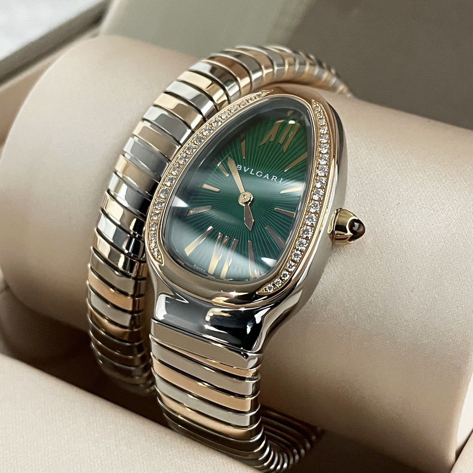 BVLGARI SERPENTI TUBOGAS 35mm GREEN DIAL FACTORY DIAMOND BEZEL ref: 102790
