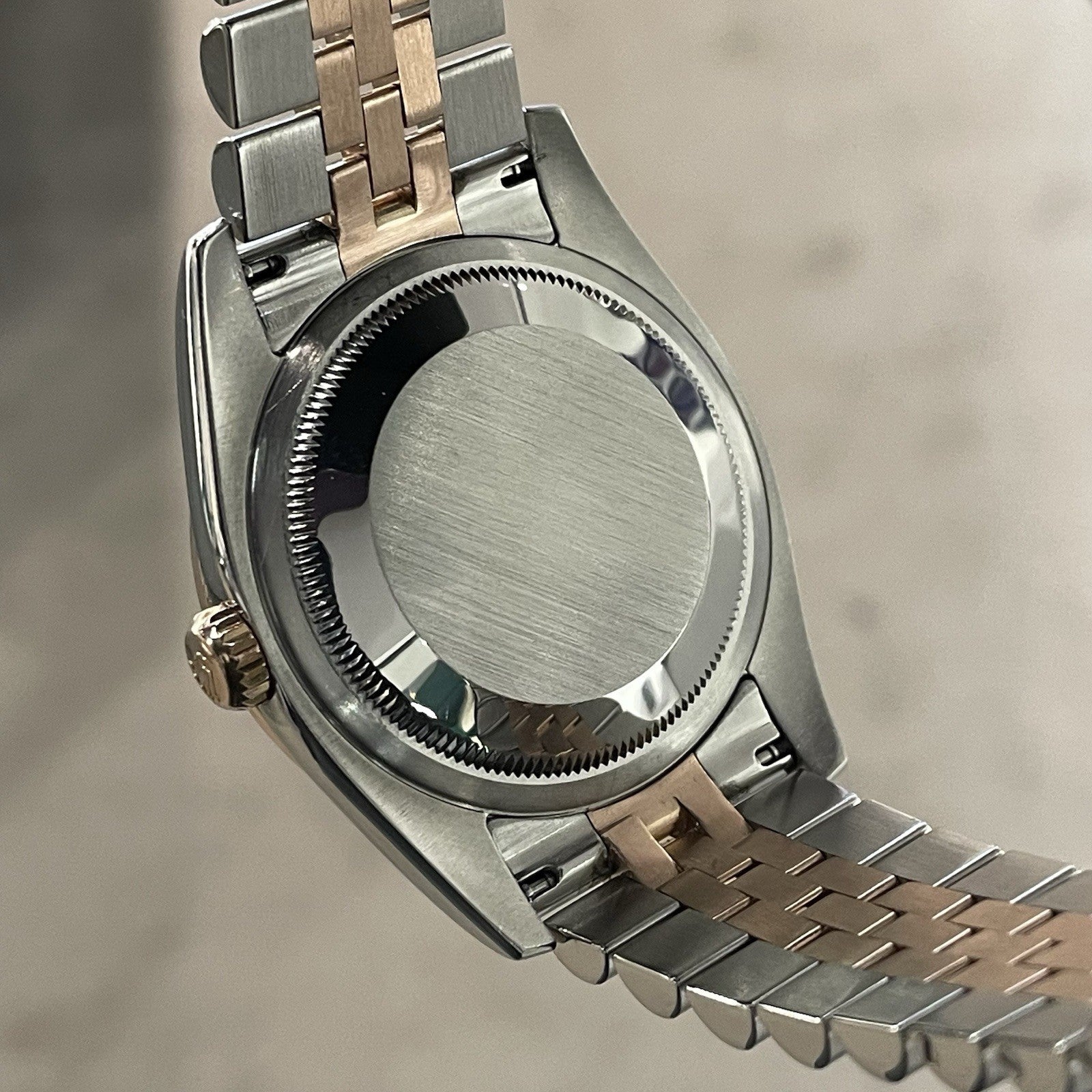 ROLEX DATEJUST 36mm BLACK ROMAN ROSE GOLD STEEL DIAMOND BEZEL ref: 116231