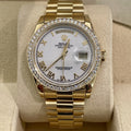ROLEX DAY-DATE 36 WHITE ROMAN DIAL YELLOW GOLD PRESIDENTIAL DIA BEZEL ref: 18238