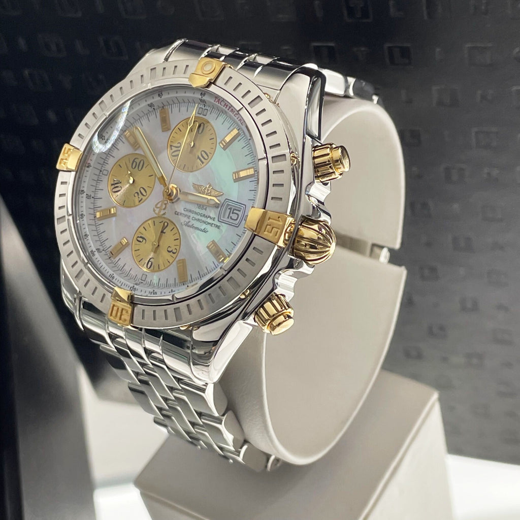 BREITLING CHRONOMAT EVOLUTION 44mm MOP DIAL YELLOW GOLD STAINLESS ref: B13356