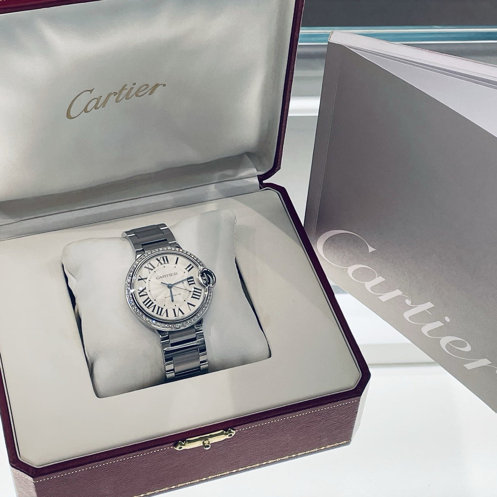 CARTIER BALLON BLEU 36mm SILVER DIAL DIAMOND BEZEL STAINLESS STEEL ref: W6920046