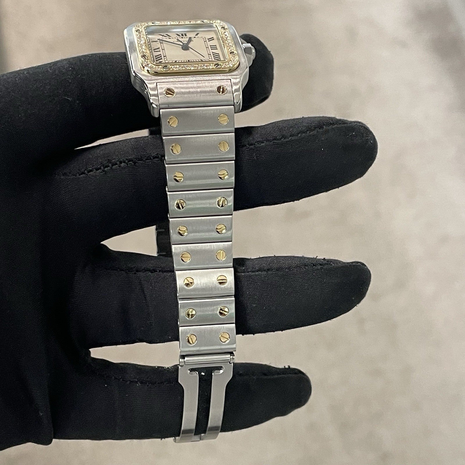 CARTIER SANTOS GALBEE LARGE YELLOW GOLD STAINLESS DIAMOND BEZEL ref: 187901