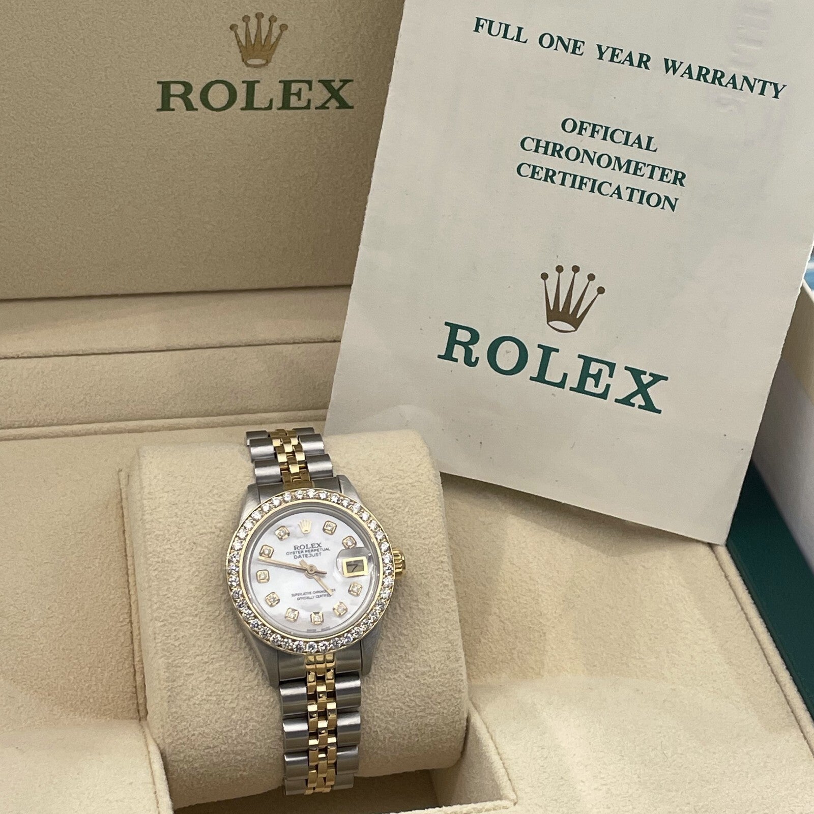 ROLEX LADY-DATEJUST 26mm MOTHER OF PEARL DIAL DIAMOND BEZEL JUBILEE ref: 69173
