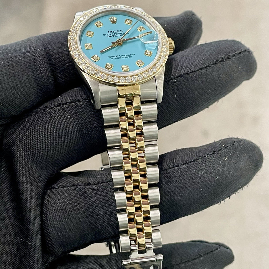 ROLEX DATEJUST 31mm TURQUOISE BLUE DIAMOND DIAL JUBILEE DIAMOND BEZEL ref: 68273