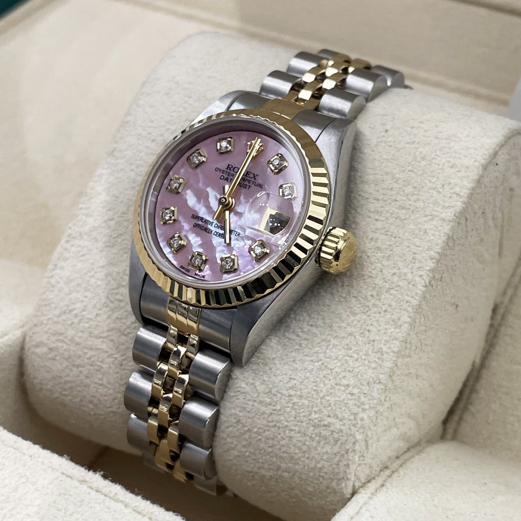 ROLEX LADY-DATEJUST 26mm PINK MOTHER OF PEARL DIAL FLUTED BEZEL ref: 69173