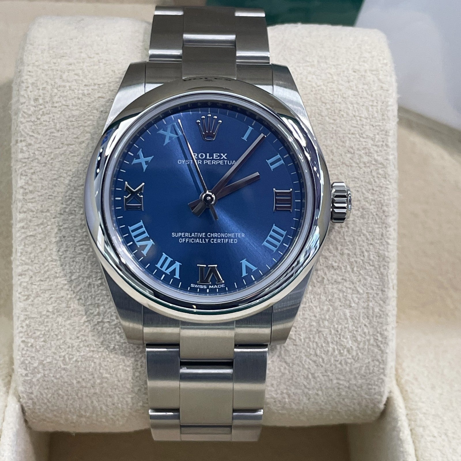ROLEX OYSTER PERPETUAL 31mm BLUE ROMAN DIAL OYSTERSTEEL ref: 177200