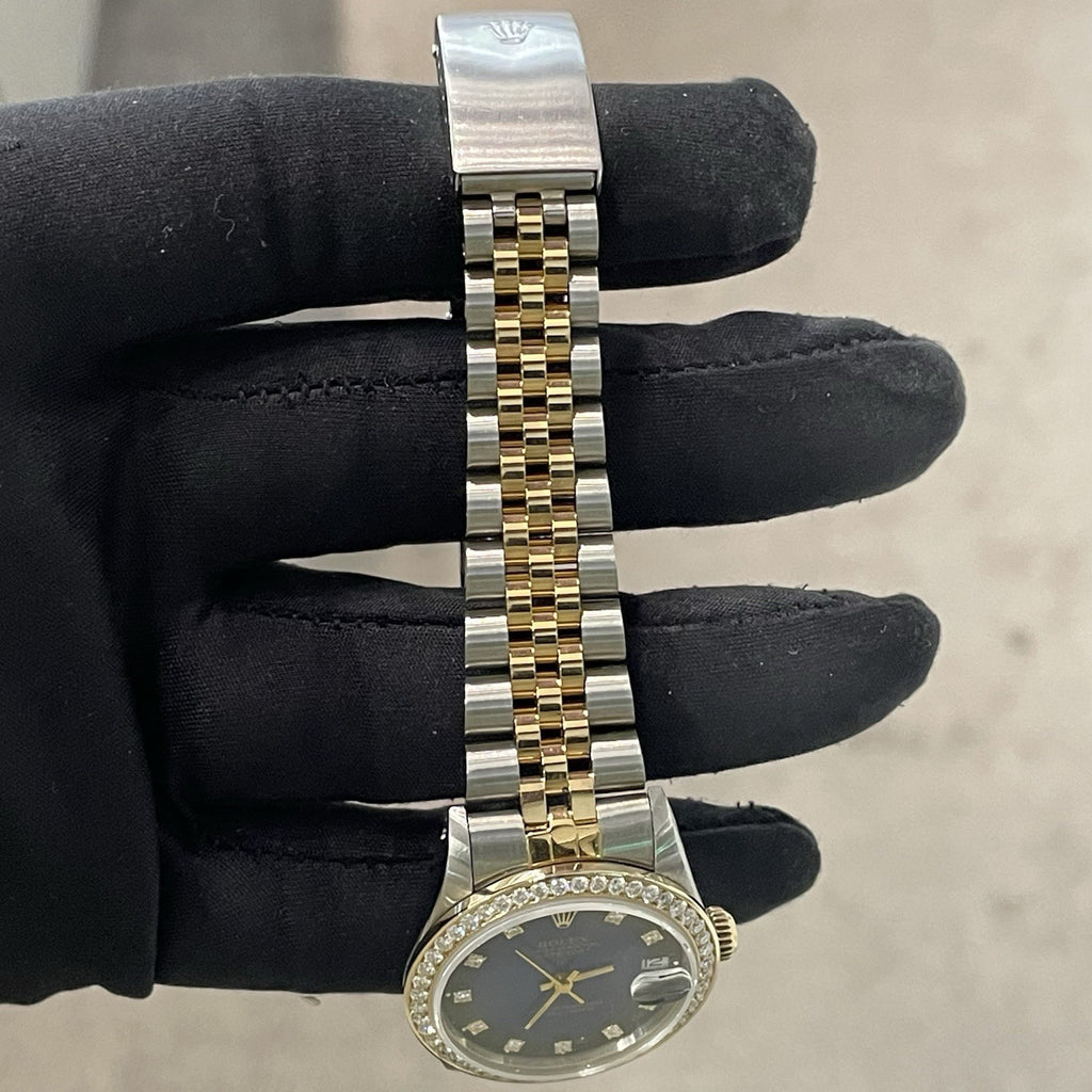 ROLEX DATEJUST 31mm FACTORY BLUE VIGNETTE DIAMOND DIAL DIAMOND BEZEL ref: 68273