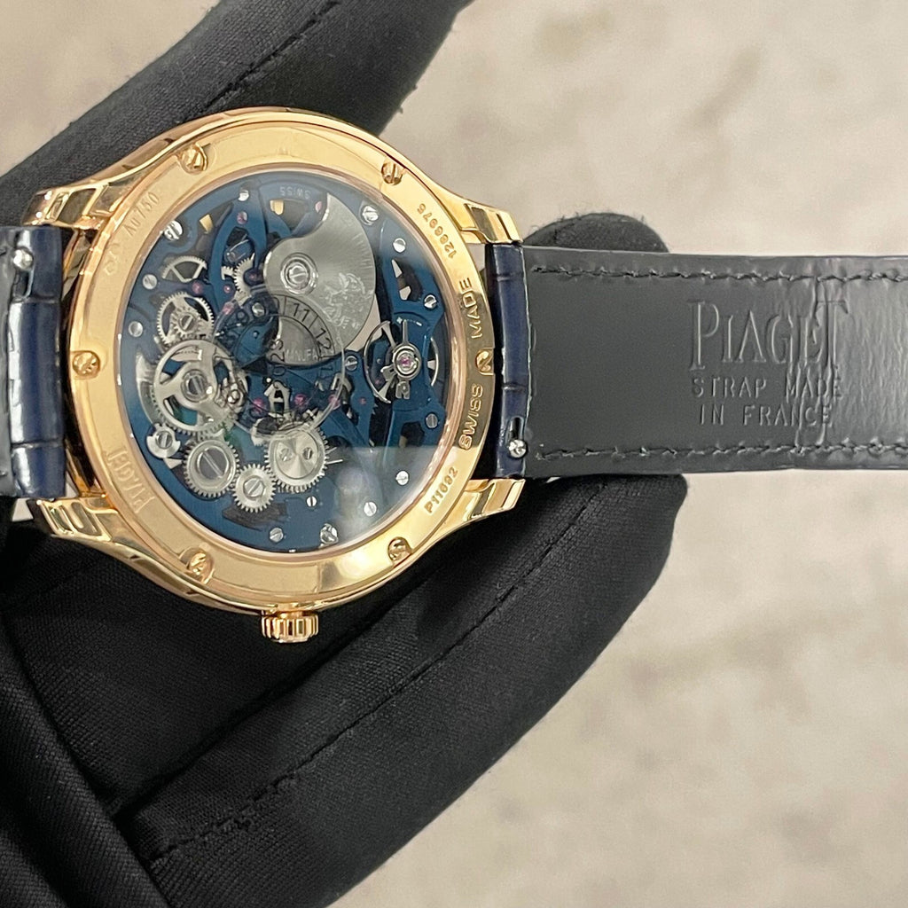 PIAGET POLO SKELETON 42mm ROSE GOLD BLUE ALLIGATOR ref: G0A46009