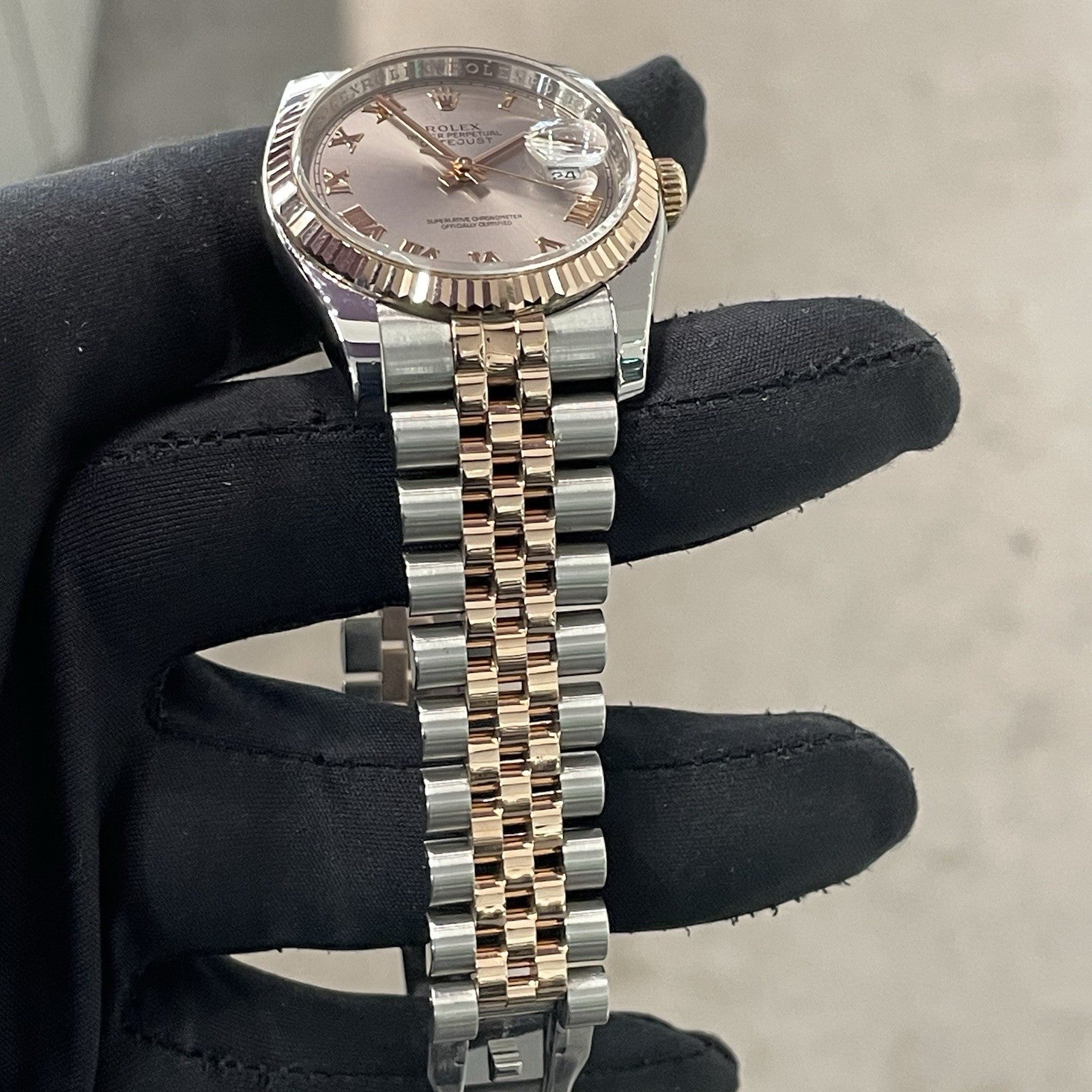 ROLEX DATEJUST 36mm GREY ROMAN ROSE GOLD STAINLESS JUBILEE FLUTED ref: 116231