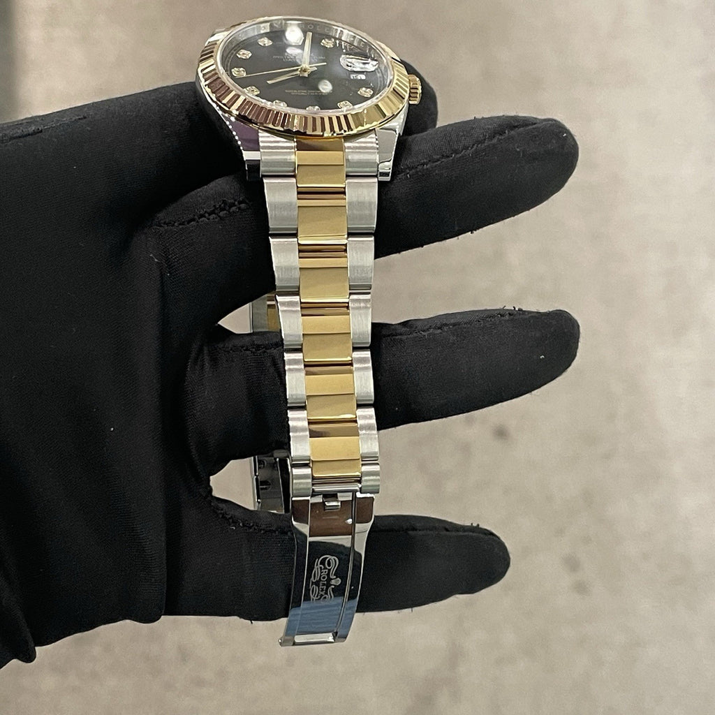 ROLEX DATEJUST 41mm BLACK DIAMOND DIAL YELLOW GOLD STAINLESS FLUTED ref: 126333