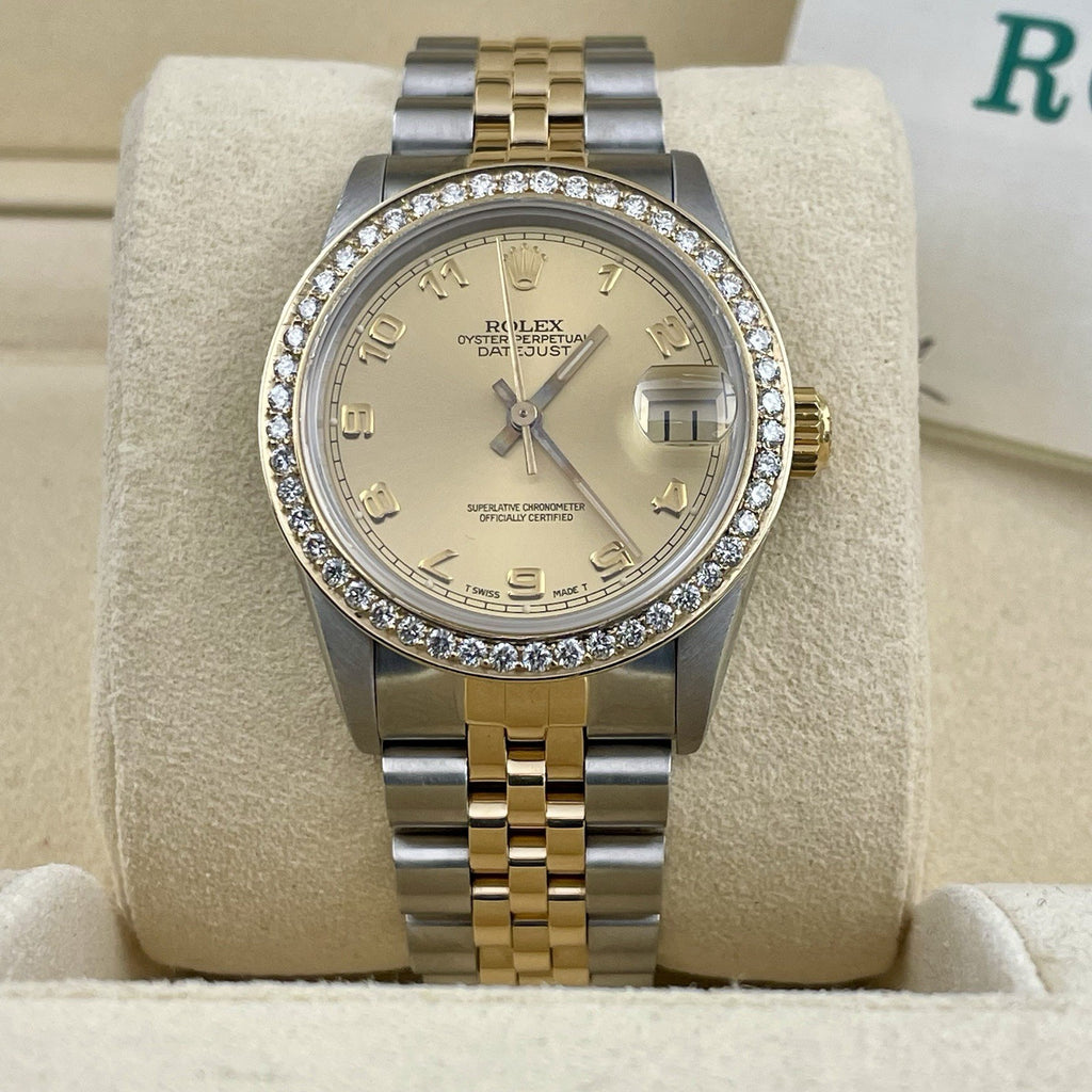 ROLEX DATEJUST 31mm GOLD ARABIC DIAL 2-TONE JUBILEE DIAMOND BEZEL ref: 68273