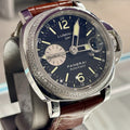 PANERAI LUMINOR GMT 44mm BLACK DIAL BROWN ALLIGATOR DIAMOND BEZEL ref: PAM00088