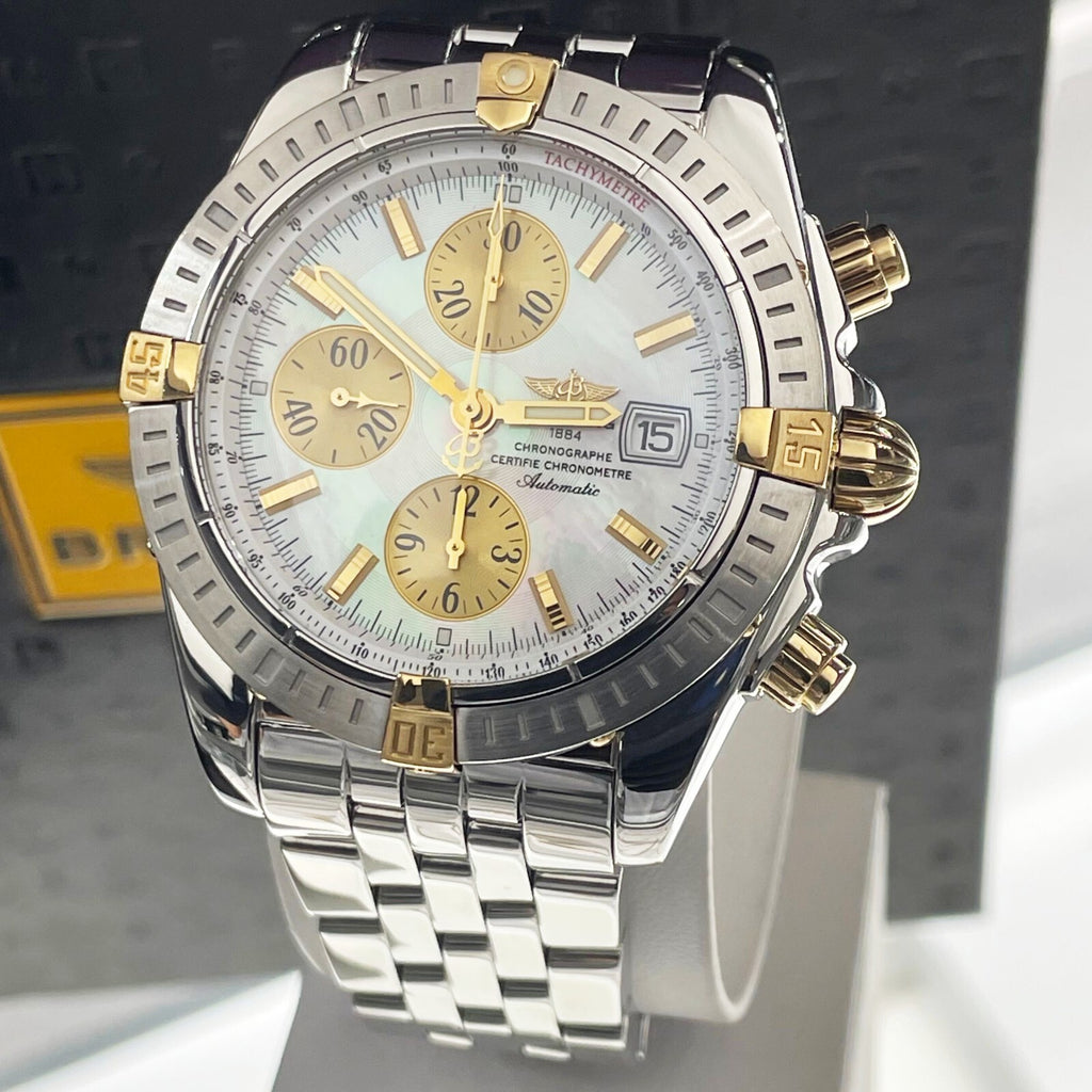 BREITLING CHRONOMAT EVOLUTION 44mm MOP DIAL YELLOW GOLD STAINLESS ref: B13356