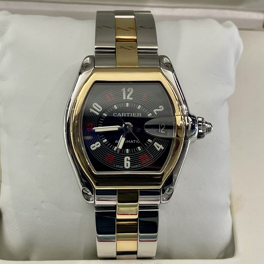 CARTIER ROADSTER LARGE BLACK ROULETTE DIAL YELLOW GOLD STAINLESS ref: W62031Y4