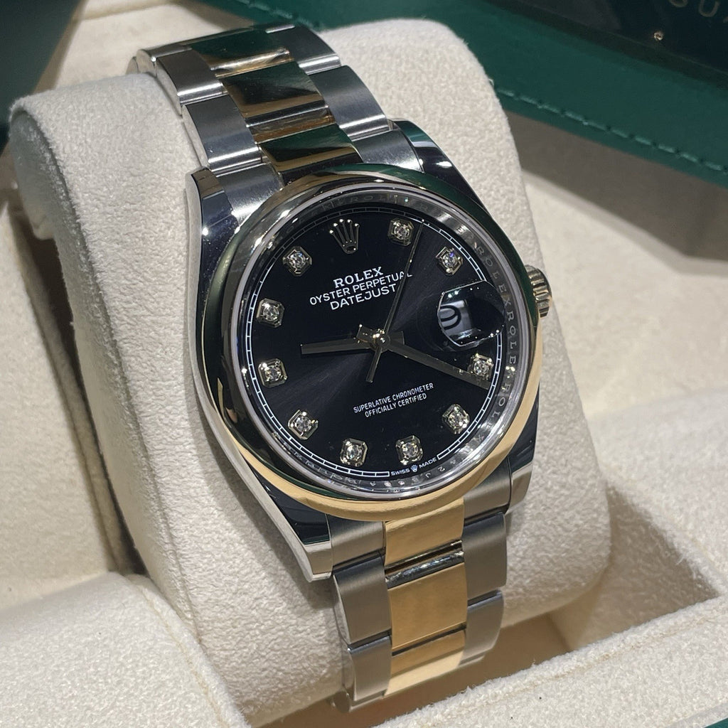 ROLEX DATEJUST 36mm BLACK DIAMOND DIAL YELLOW GOLD OYSTERSTEEL ref: 126203