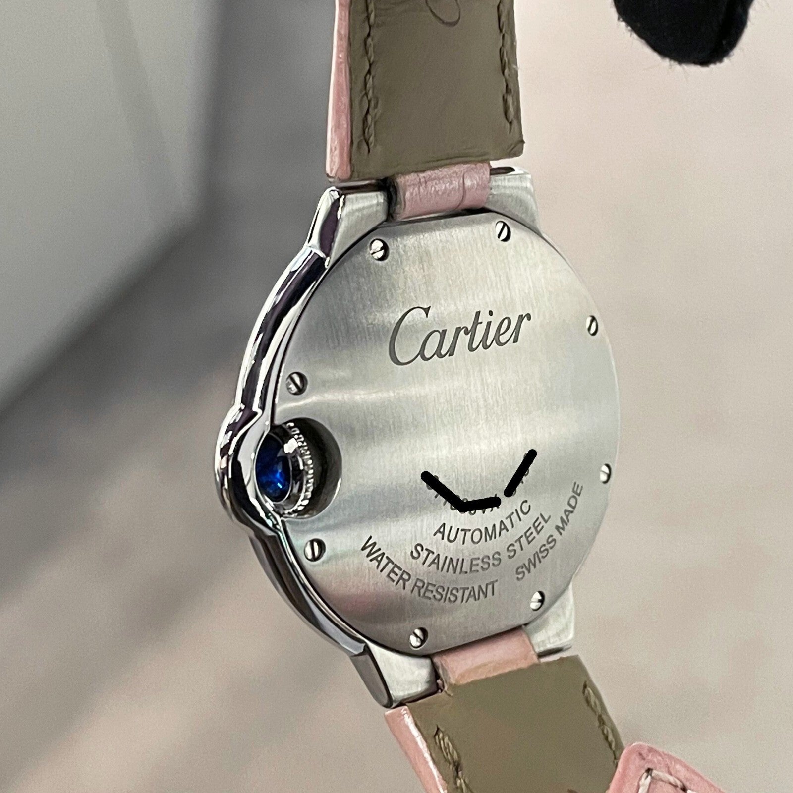 CARTIER BALLON BLEU 33mm PINK DIAL PINK STRAP DIAMOND BEZEL ref: WSBB0031