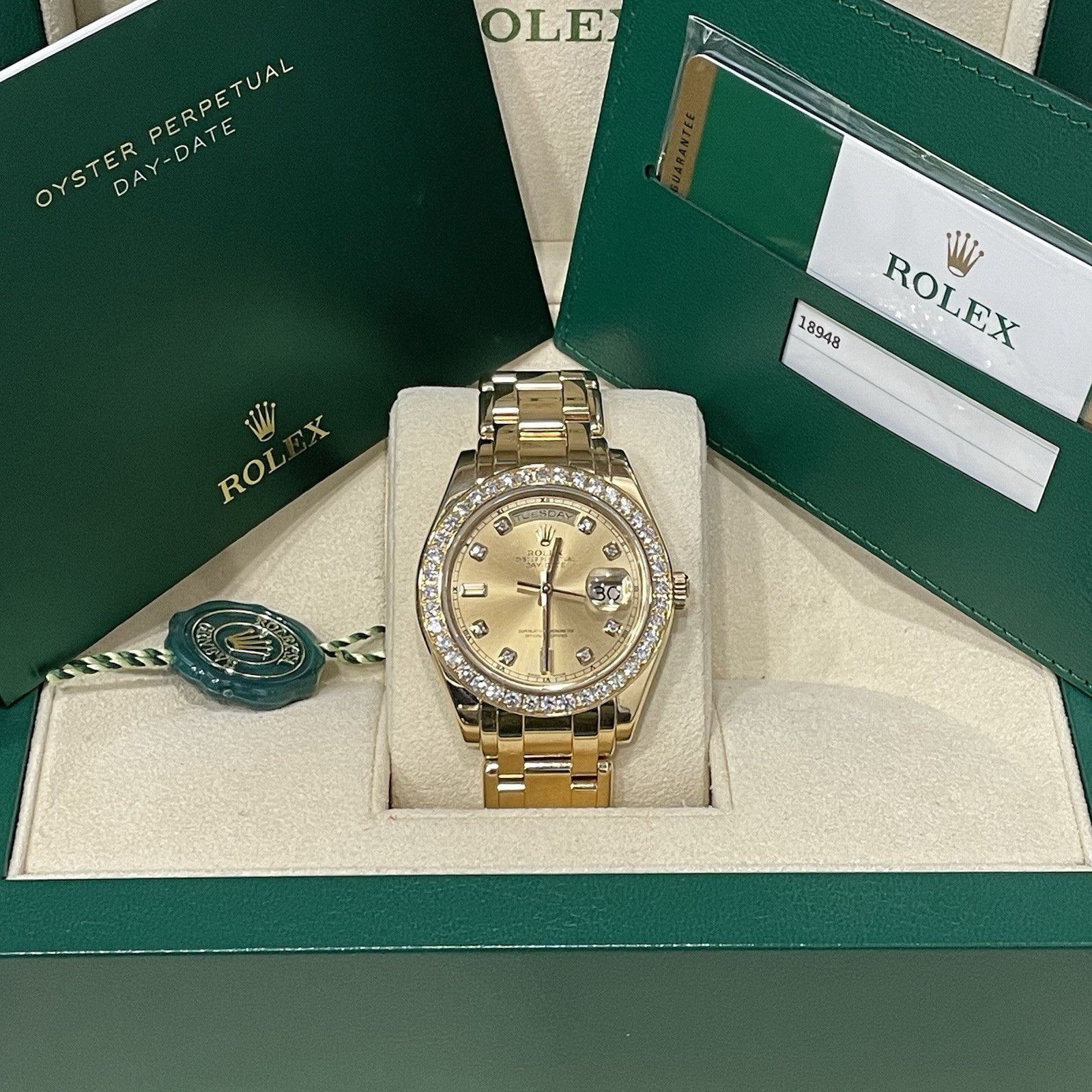 ROLEX DAY-DATE 39mm MASTERPIECE PEARLMASTER FULL FACTORY YELLOW GOLD ref: 18948