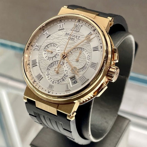 BREGUET MARINE CHRONOGRAPHE 42.3mm ROSE GOLD SILVER DIAL ref: 5527BR