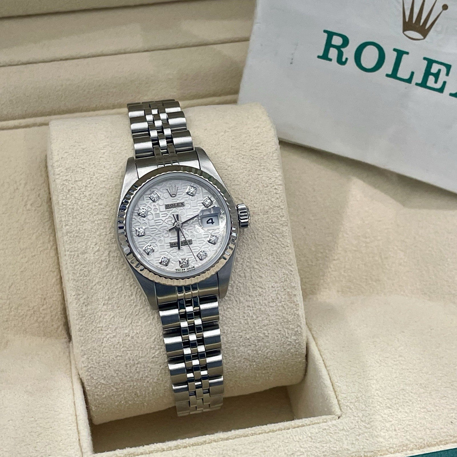 ROLEX DATEJUST 26mm SILVER ANNIVERSARY DIAMOND DIAL STAINLESS JUBILEE ref: 79174