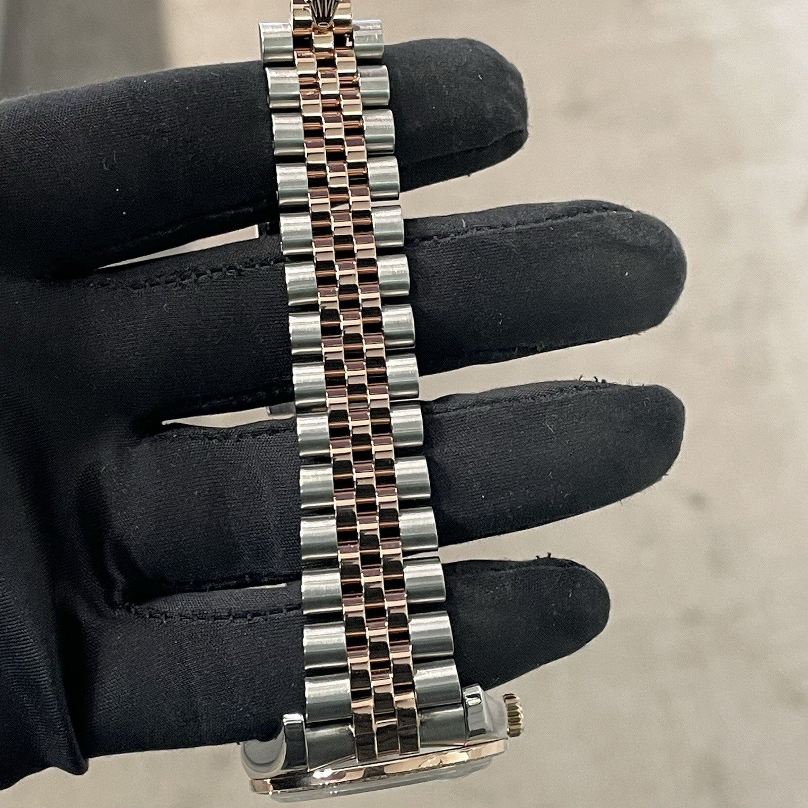 ROLEX DATEJUST 36mm BLACK ROMAN ROSE GOLD STEEL DIAMOND BEZEL ref: 116231