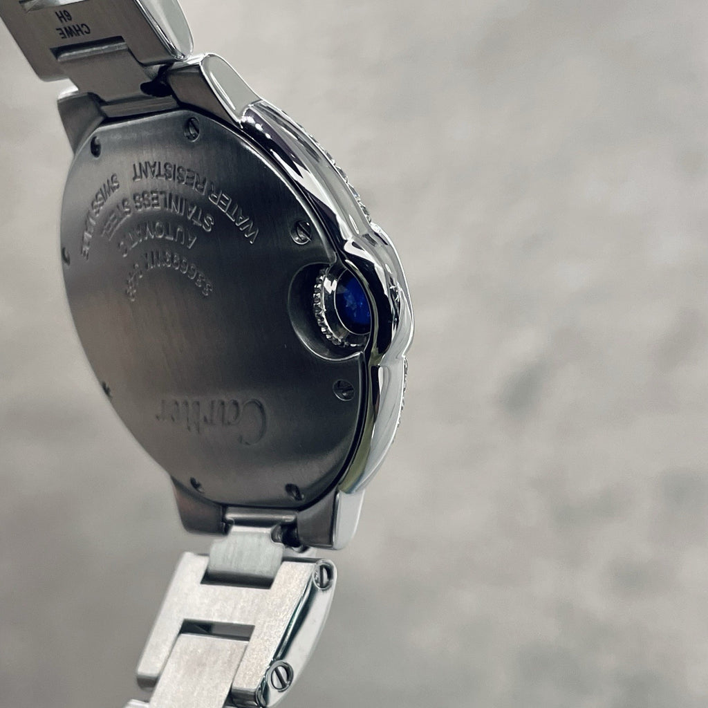 CARTIER BALLON BLEU 33mm SILVER DIAL DOUBLE ROW DIAMOND BEZEL ref: W6920071