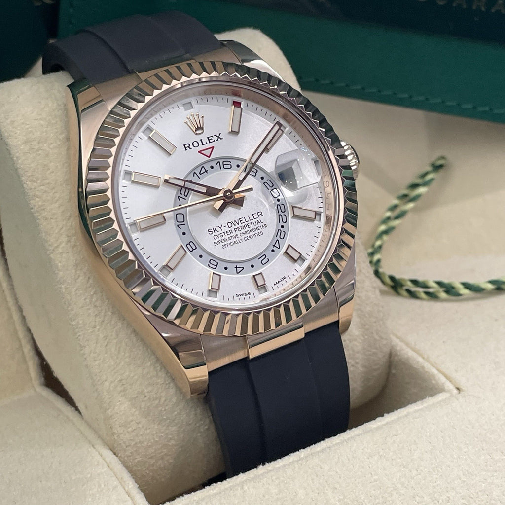 ROLEX SKY-DWELLER 42mm ROSE GOLD WHITE DIAL OYSTERFLEX ref: 326235