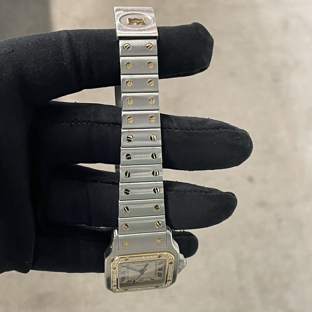 CARTIER SANTOS GALBEE LARGE YELLOW GOLD STAINLESS DIAMOND BEZEL ref: 187901