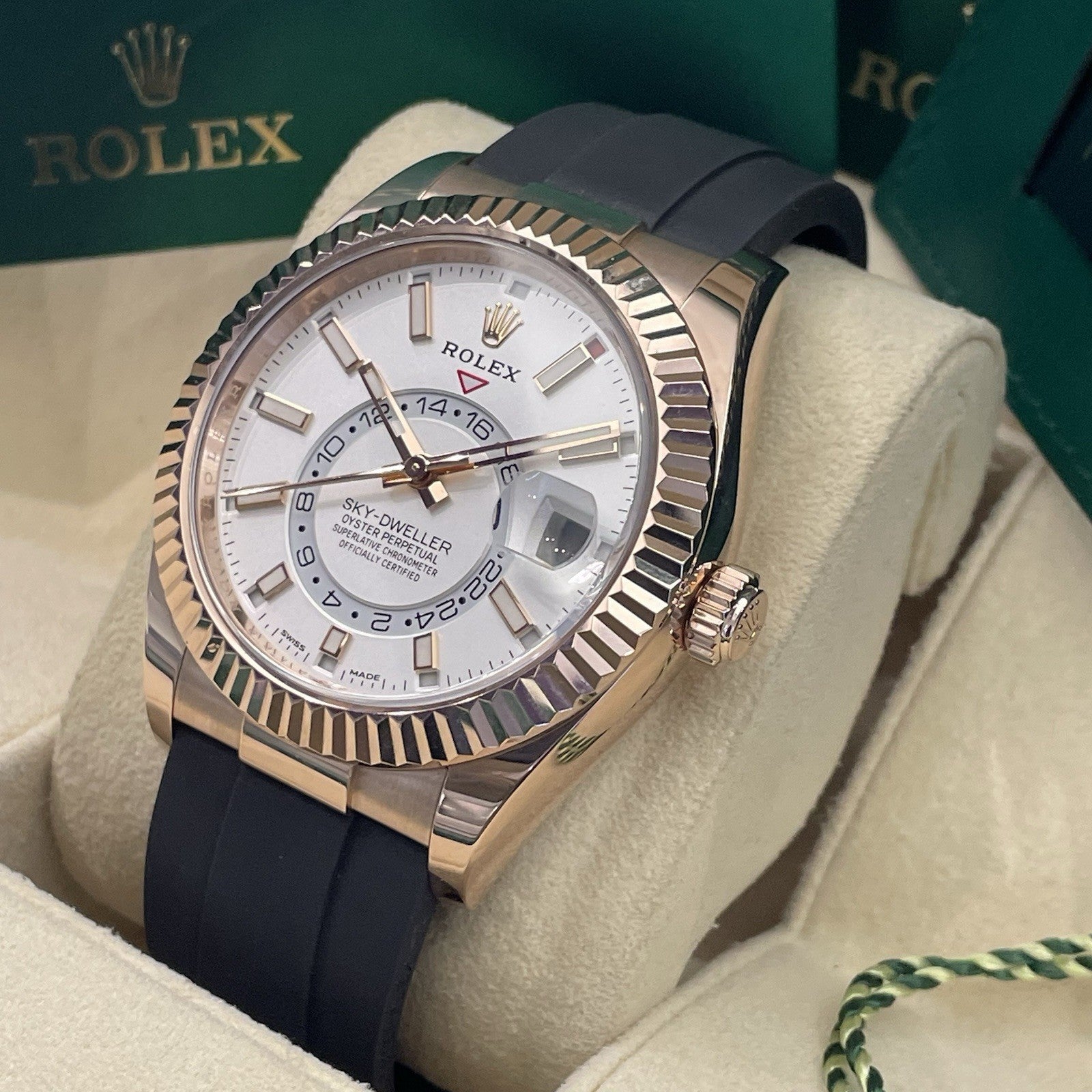 ROLEX SKY-DWELLER 42mm ROSE GOLD WHITE DIAL OYSTERFLEX ref: 326235