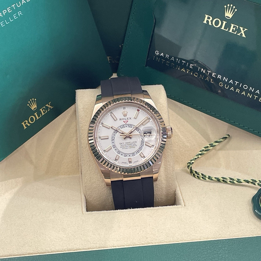 ROLEX SKY-DWELLER 42mm ROSE GOLD WHITE DIAL OYSTERFLEX ref: 326235
