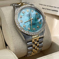 ROLEX DATEJUST 36mm TURQUOISE MOTHER OF PEARL JUBILEE DIAMOND BEZEL ref: 16013