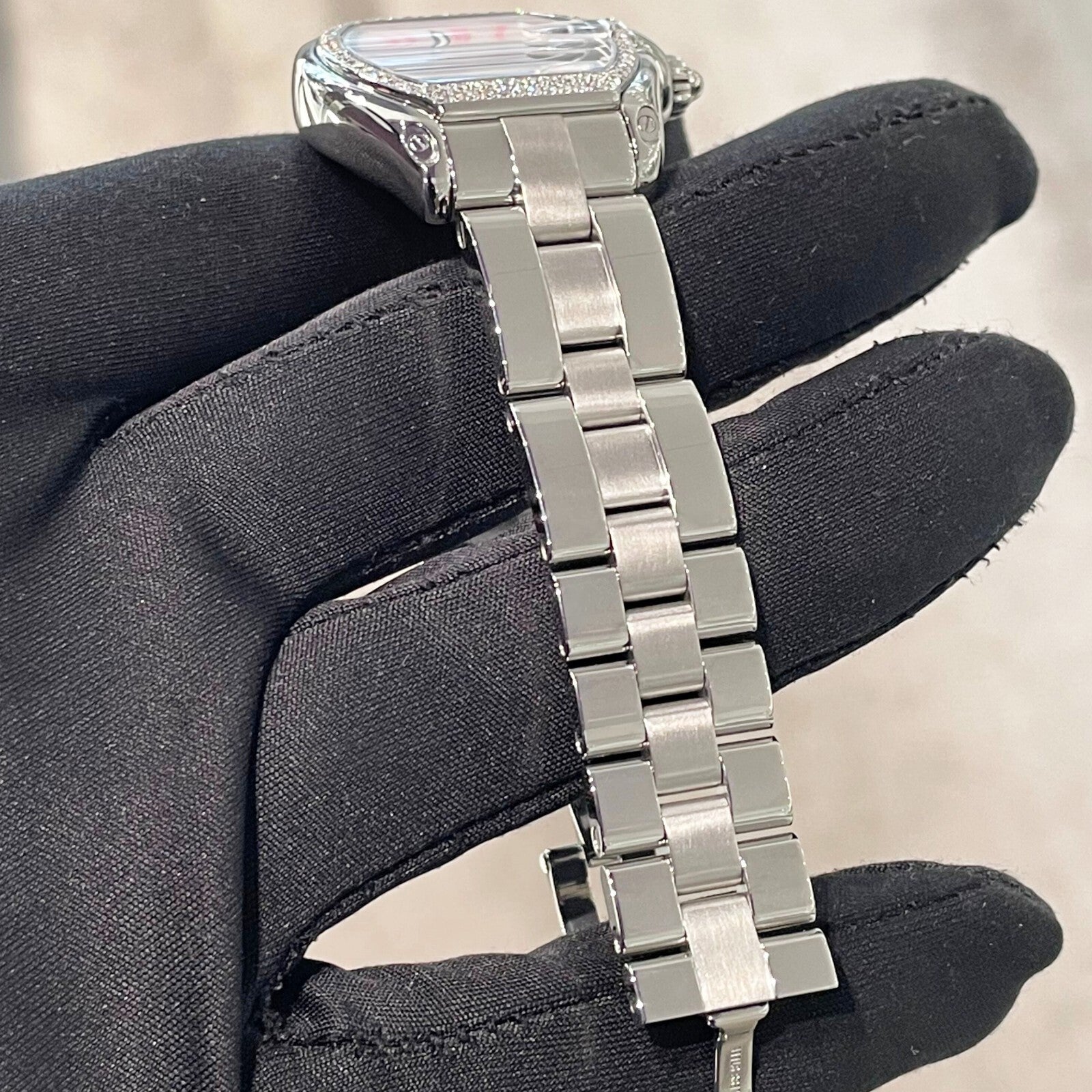 CARTIER ROADSTER LADIES MOTHER OF PEARL PINK ROMAN DIAMOND BEZEL ref: W6206006