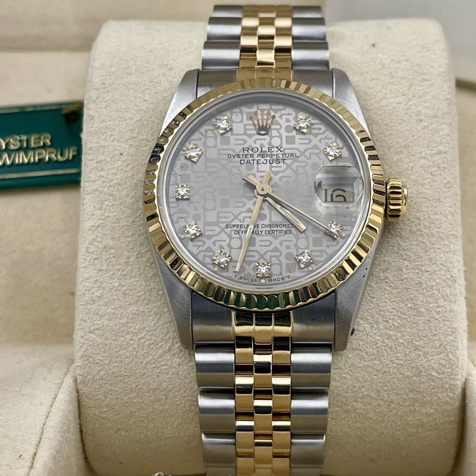 ROLEX DATEJUST 31mm FACTORY GREY JUBILEE DIAMOND DIAL 2-TONE FLUTED ref: 68273