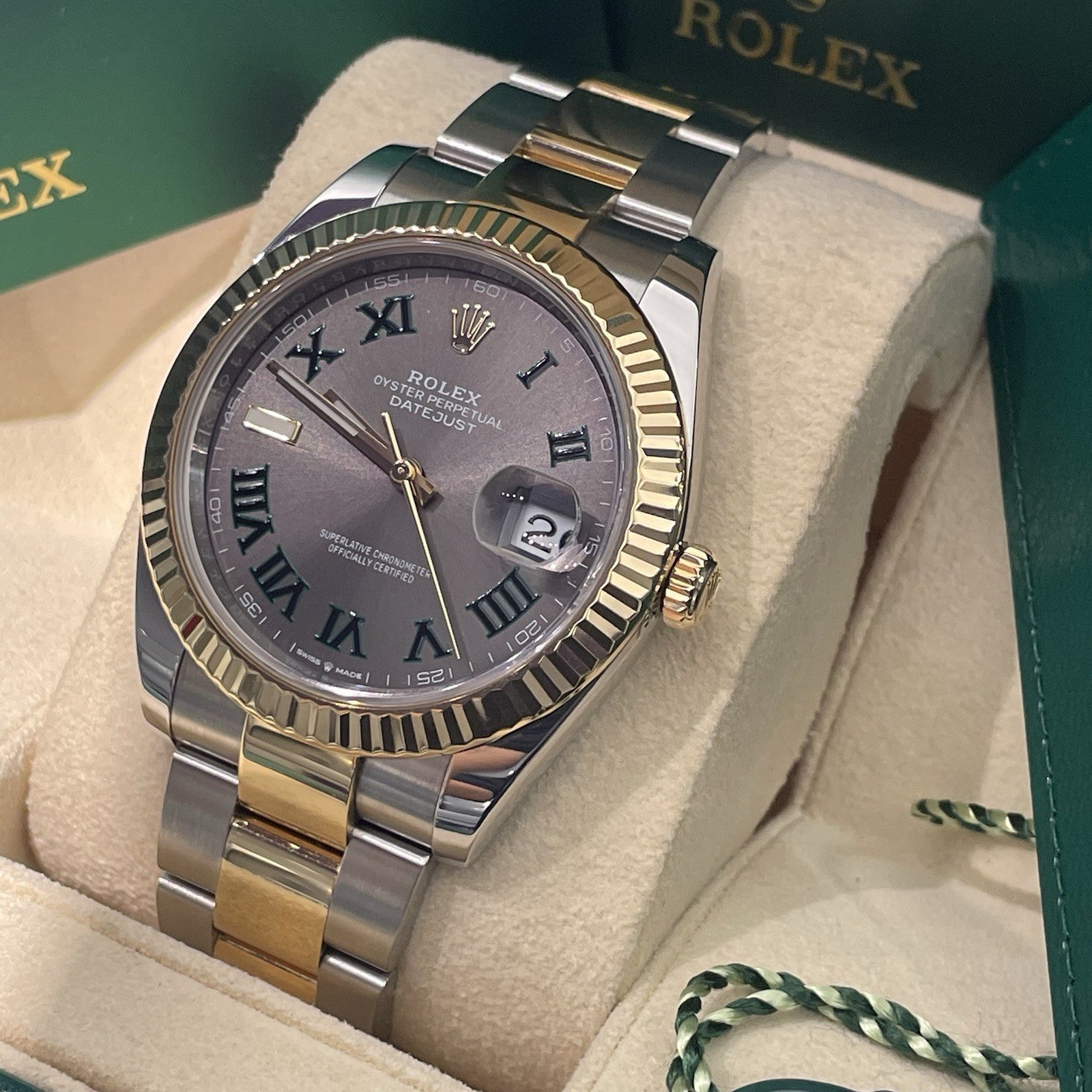 ROLEX DATEJUST 41mm WIMBLEDON DIAL YELLOW GOLD OYSTERSTEEL FLUTED ref: 126333